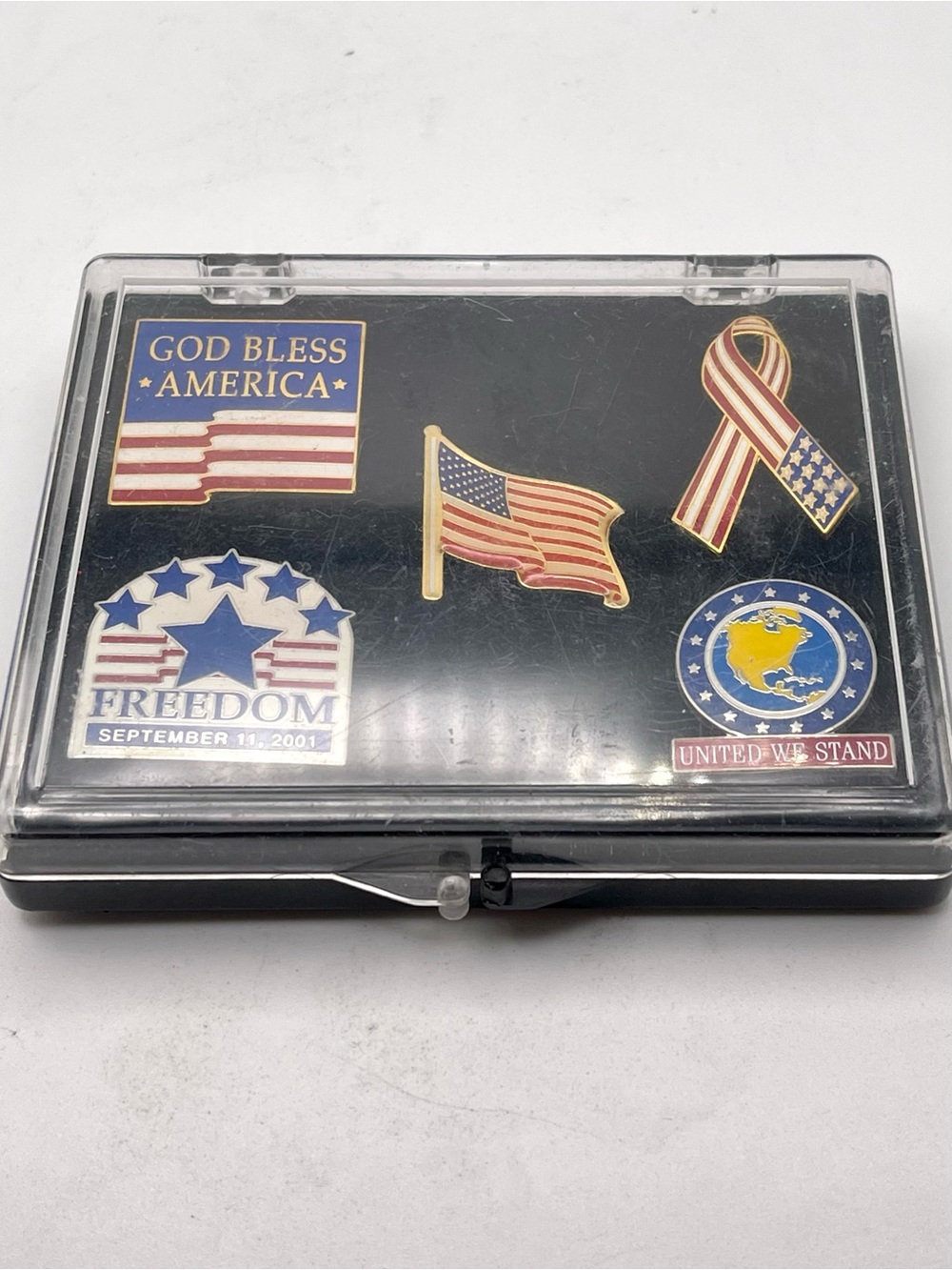 Vintage Patriotic 911 Remembrance Lapel Pin Set 5pc God Bless America Freedom